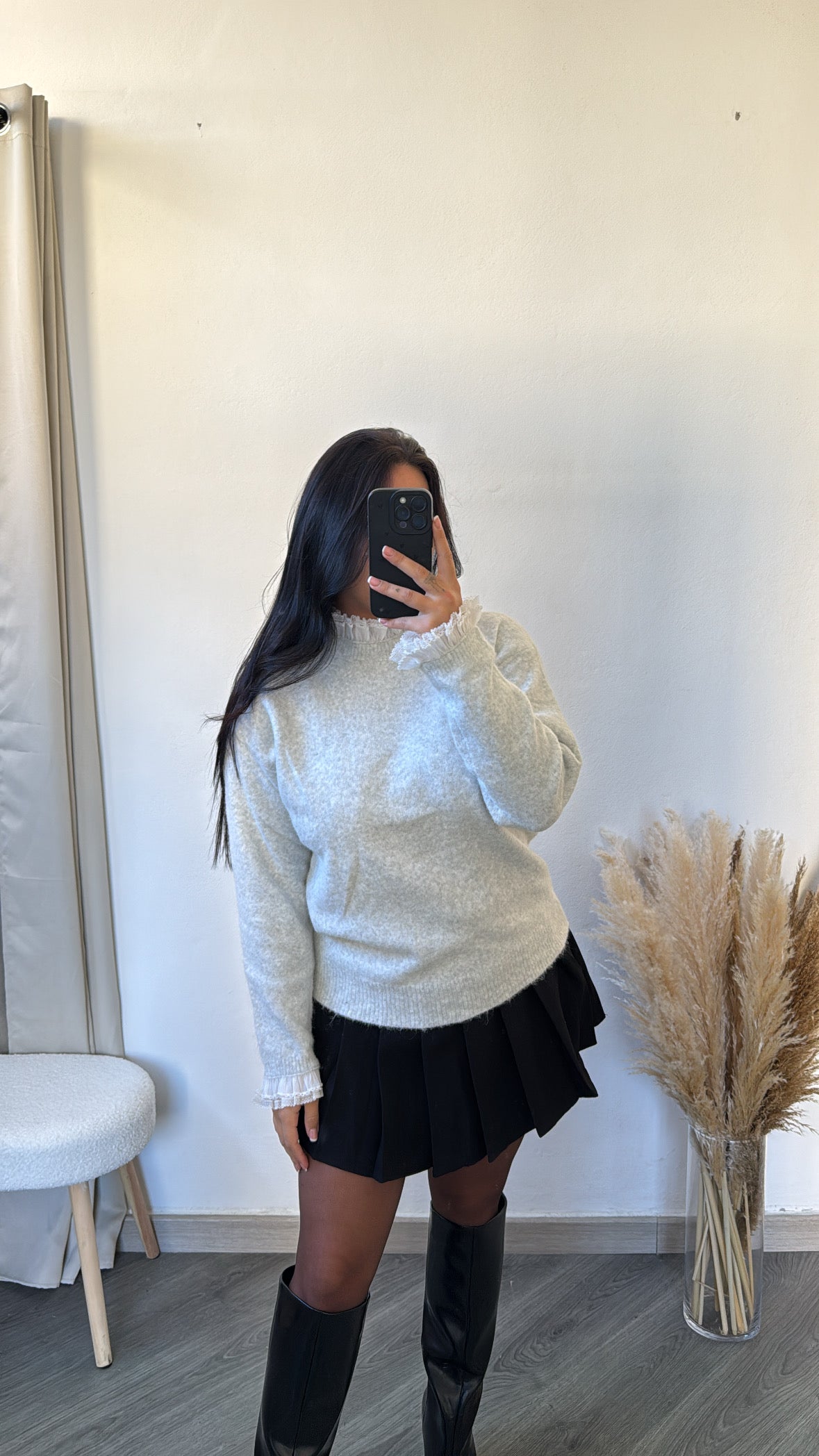 Camisola de malha cinza