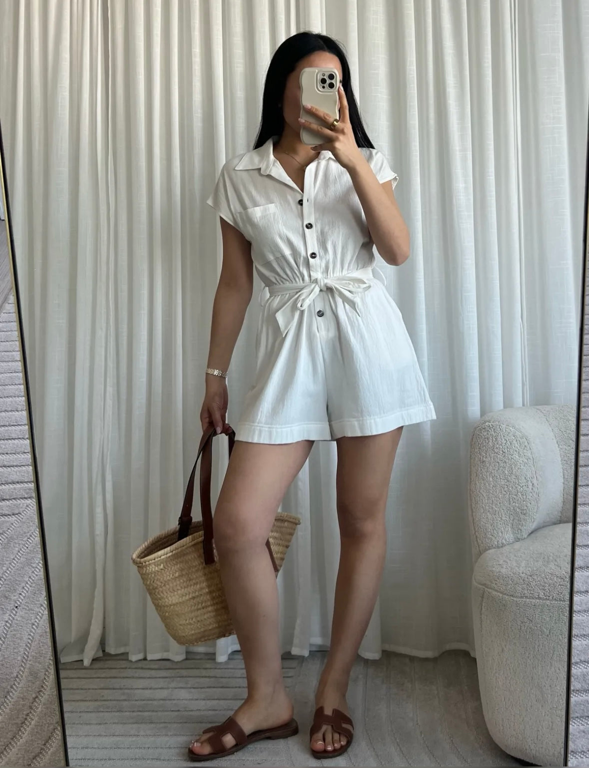 Macacão curto com cinto - branco