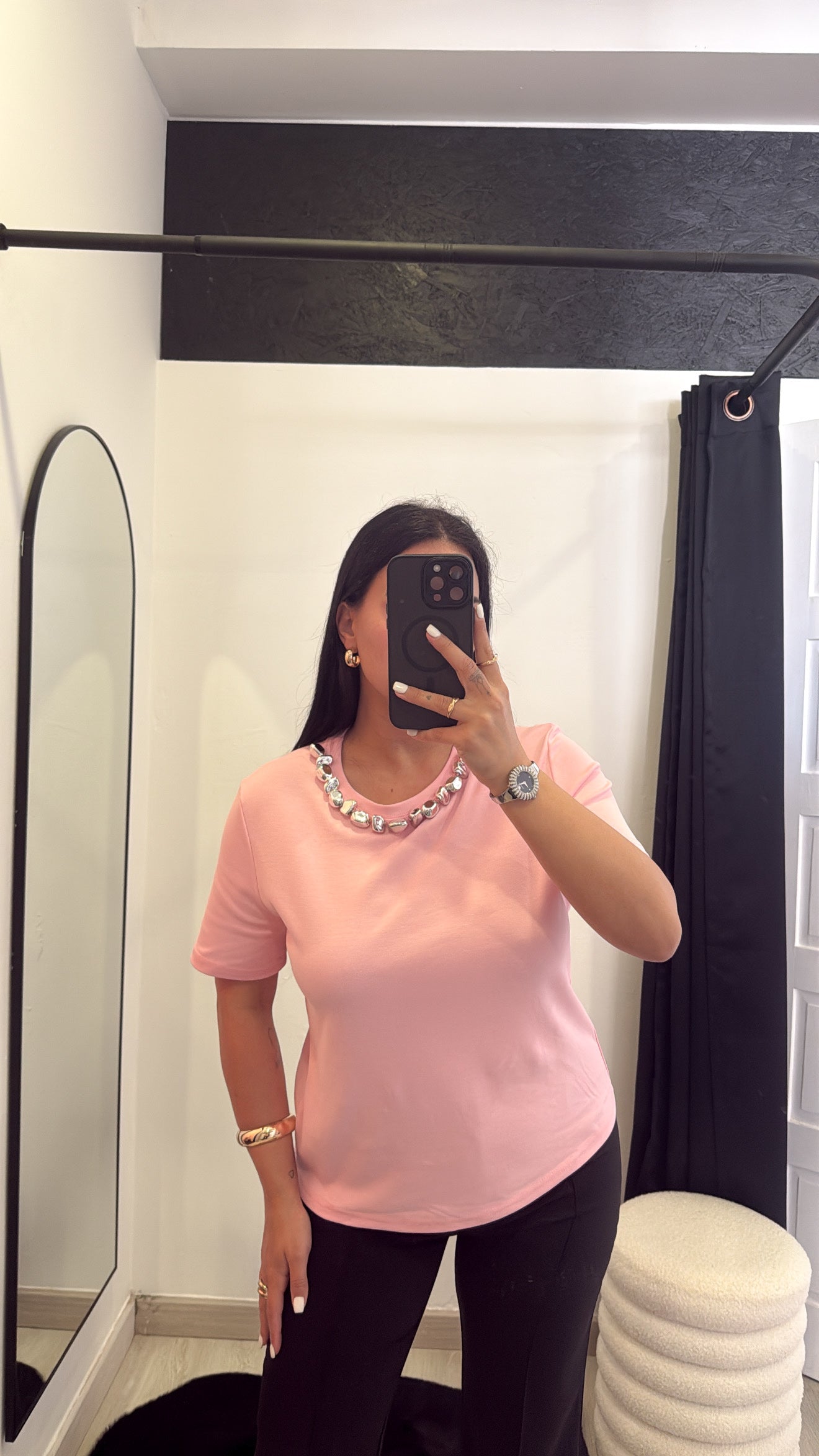 Camisola rosa com detalhe prateado