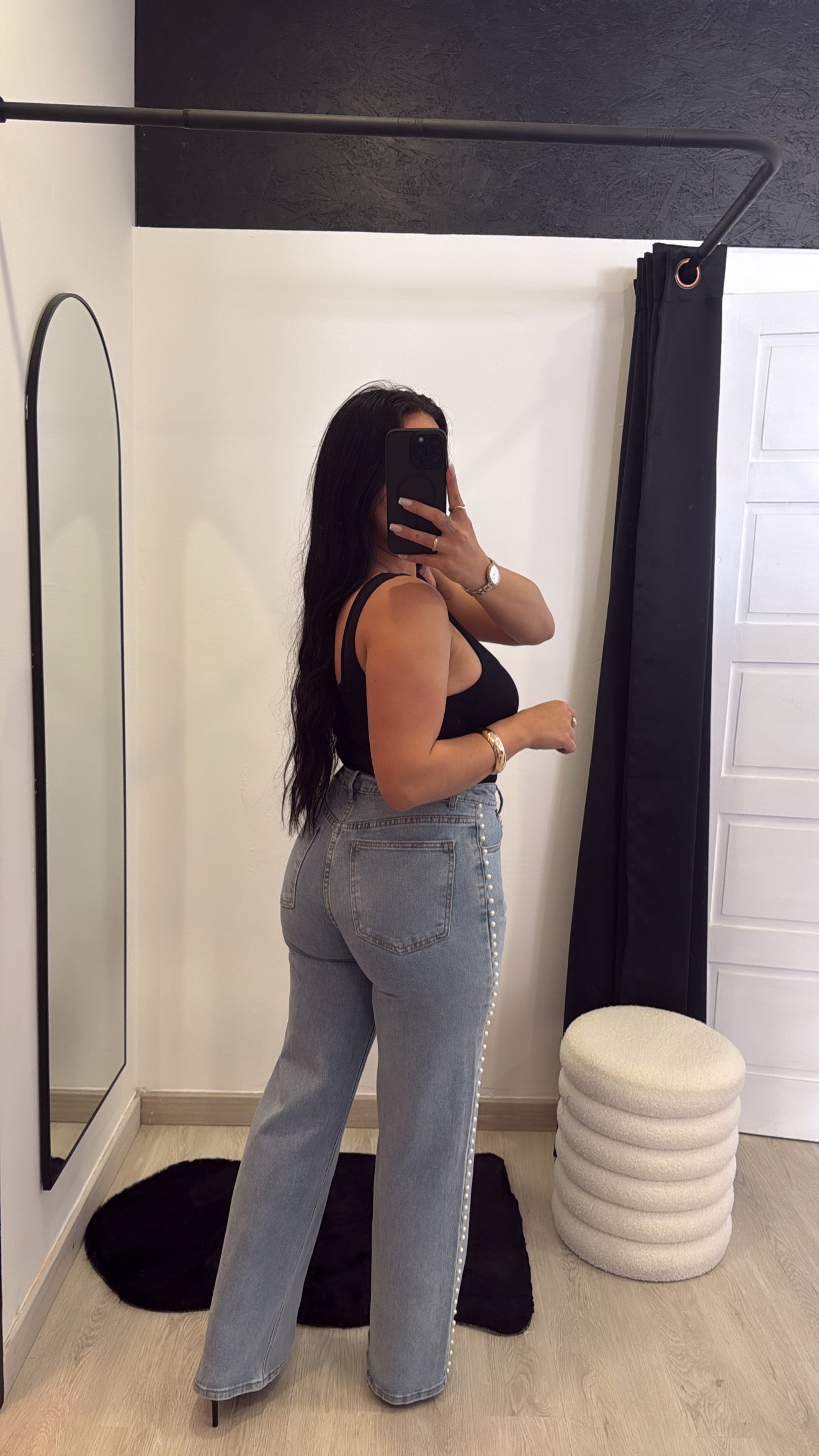Calças de ganga Wide Leg com pérolas