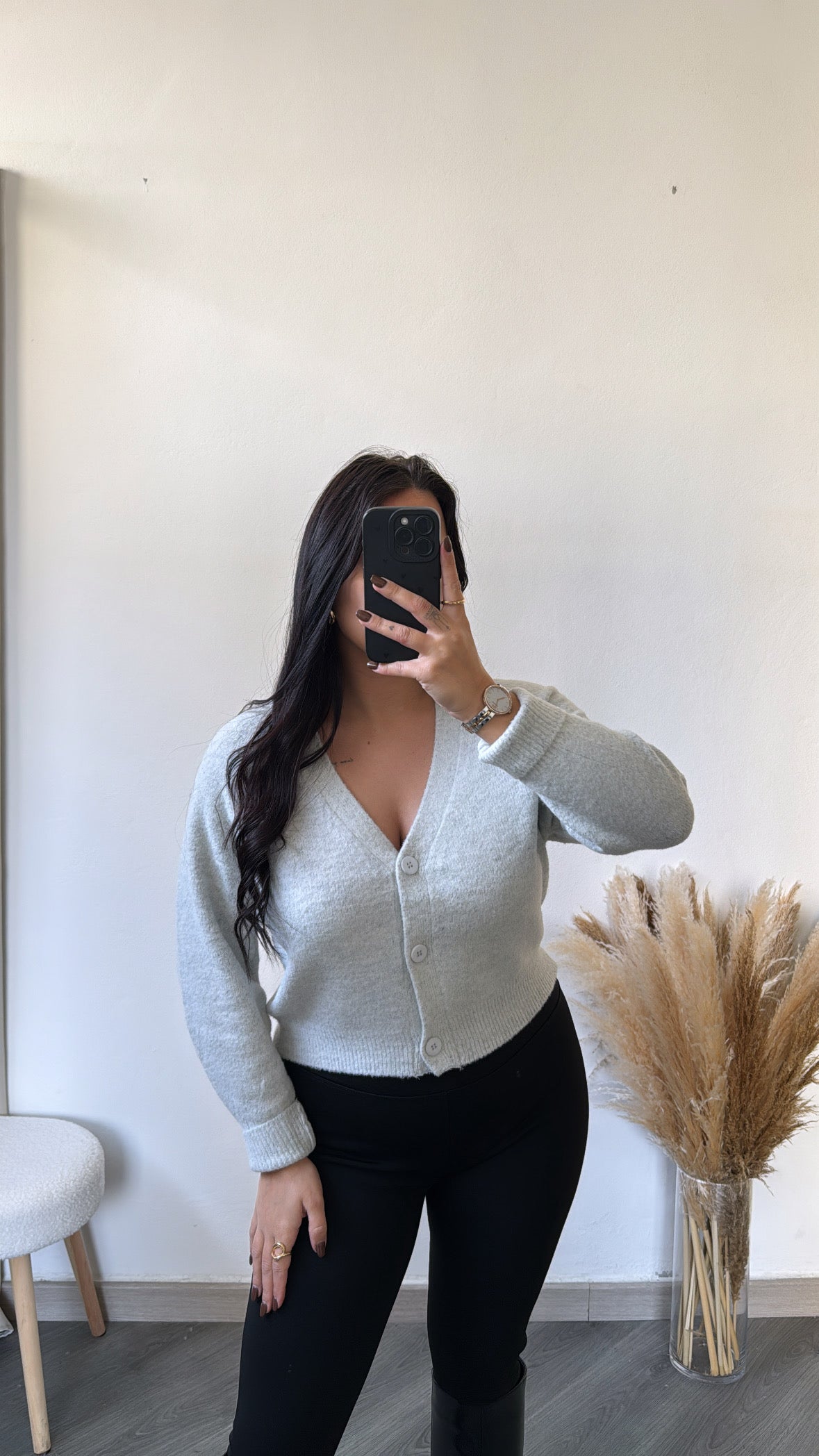 Casaco de malha com decote em V