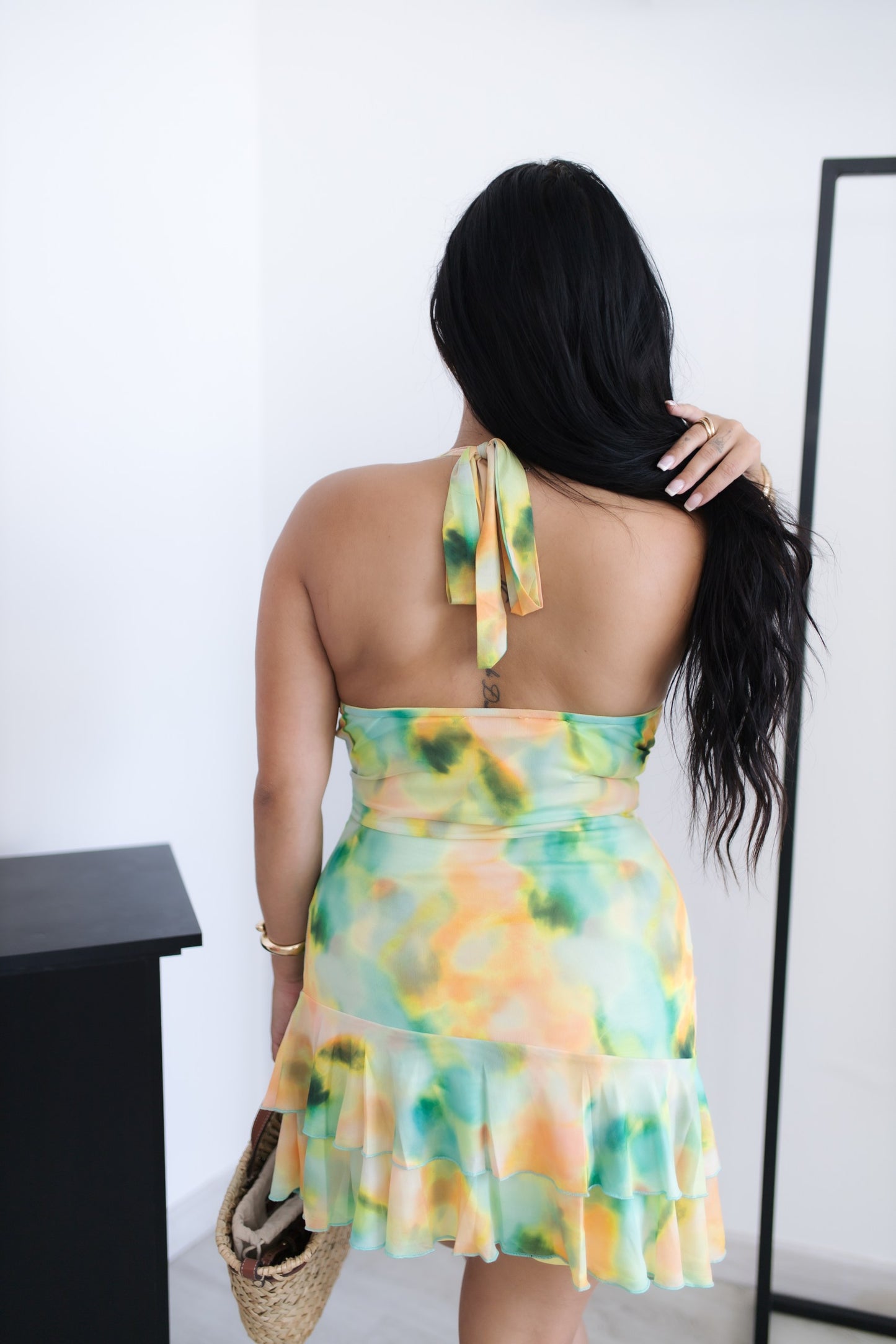 Vestido curto estampado - verde