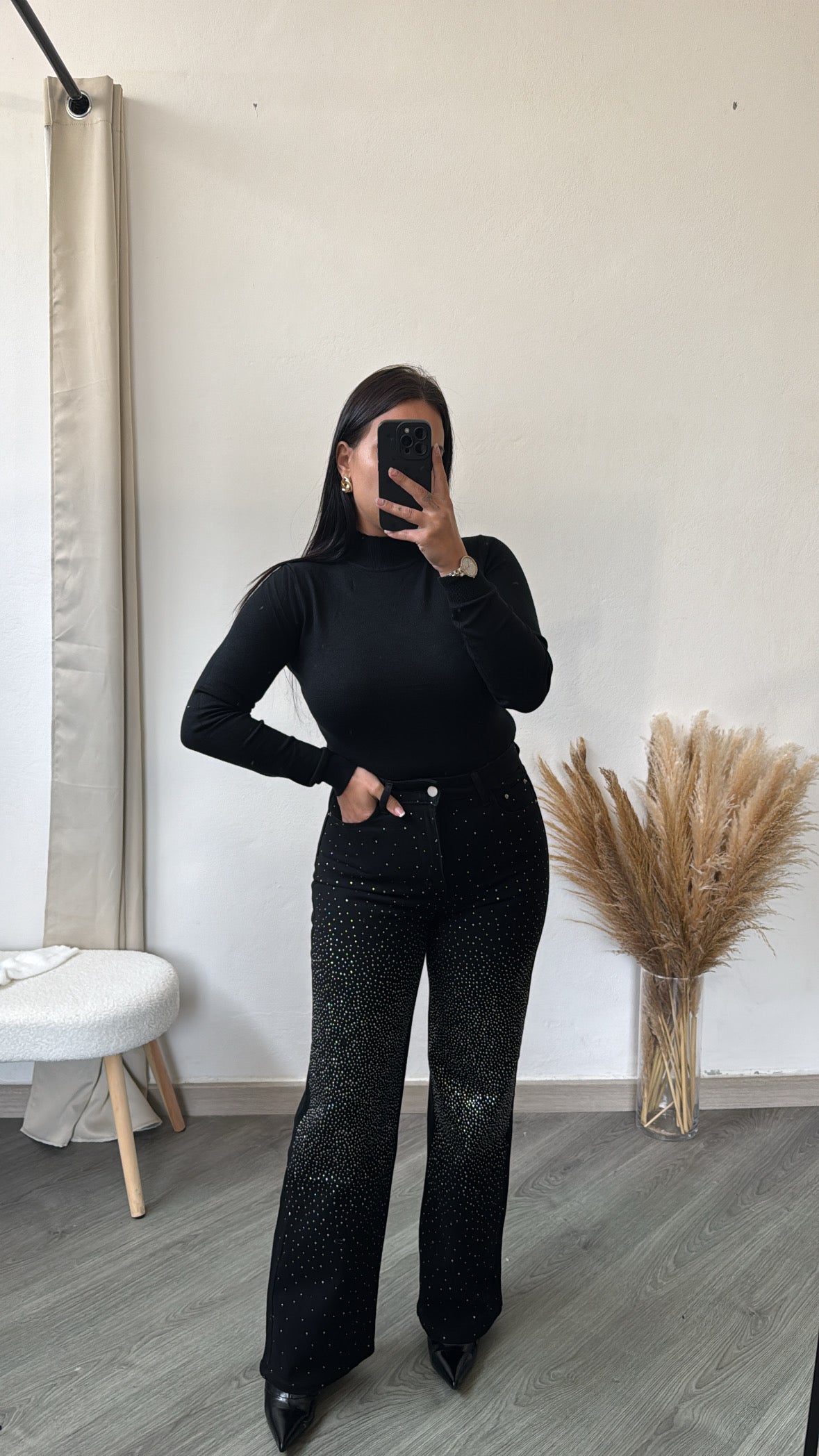 Calças direitas com brilho