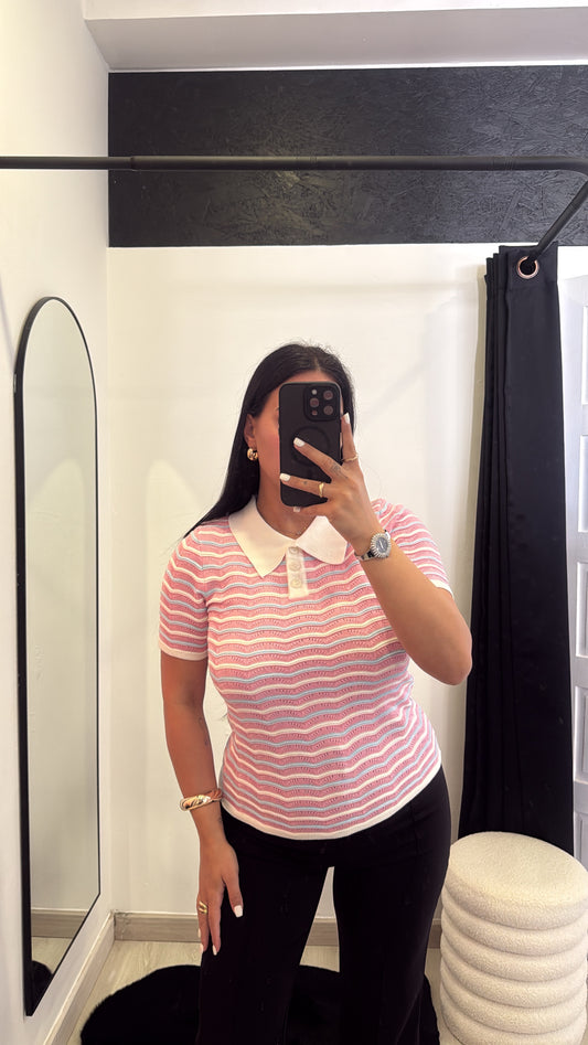 Polo em tricô- rosa