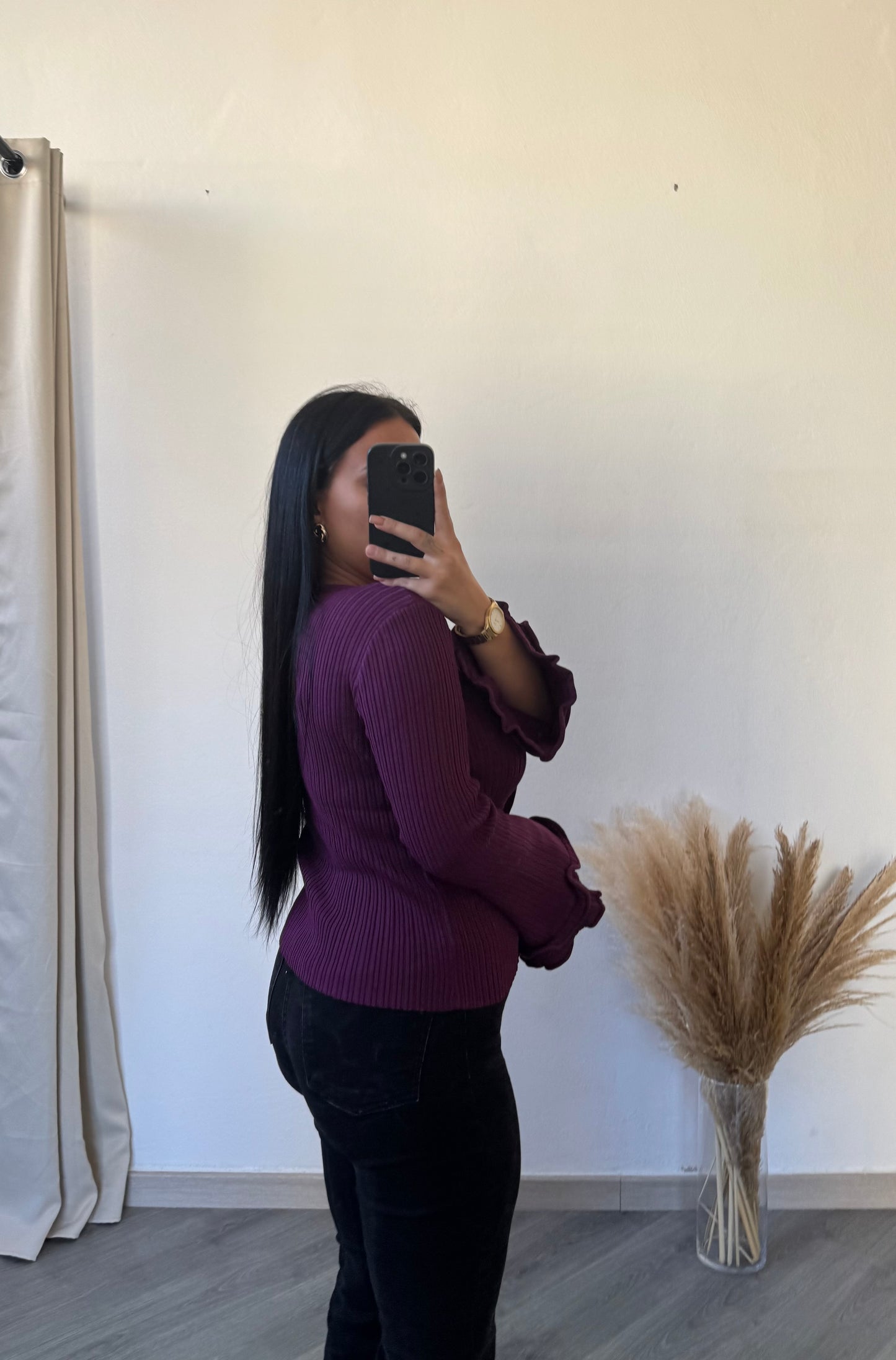 Blusa canelada com mangas compridas - roxo