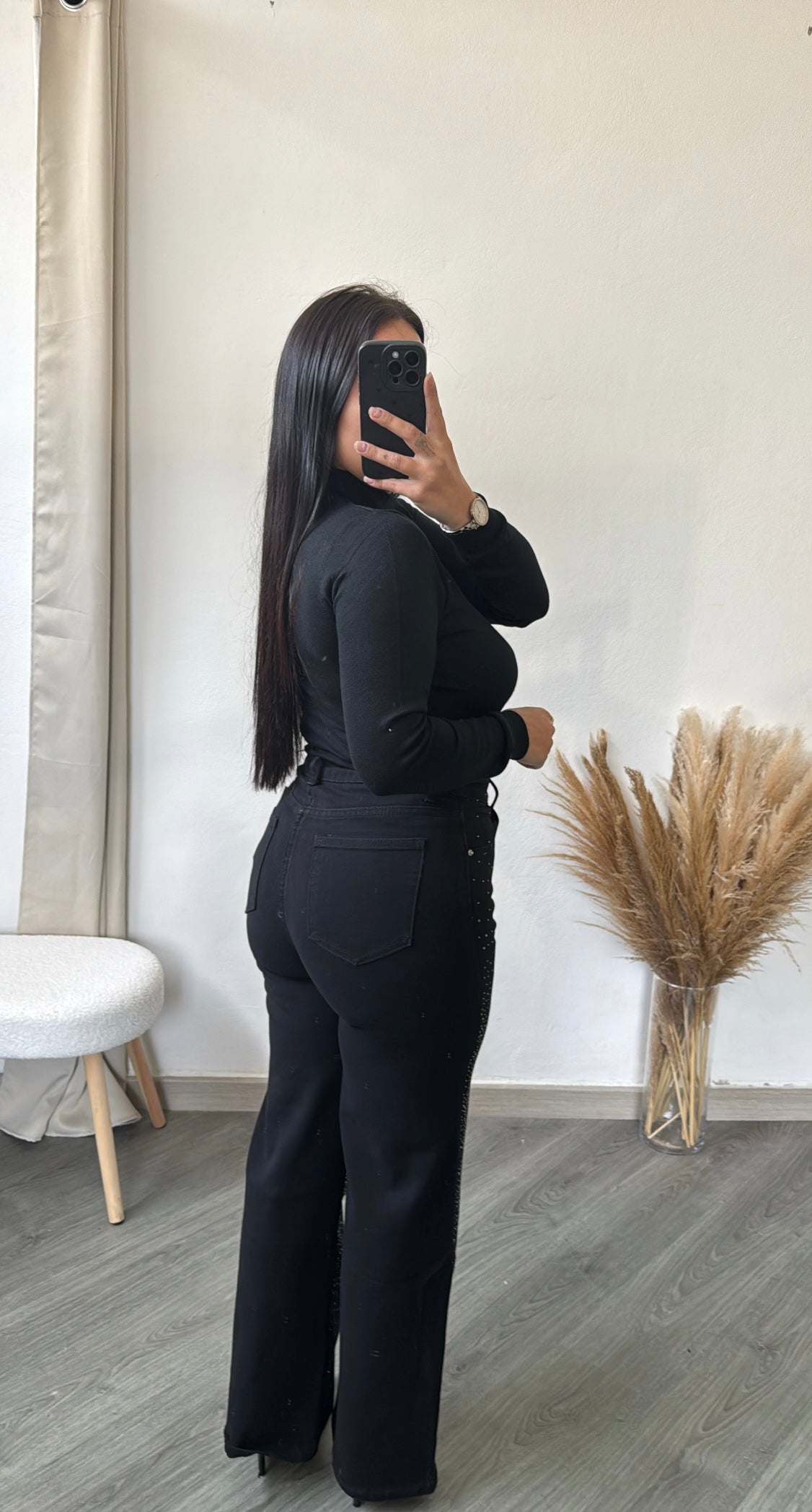 Calças direitas com brilho