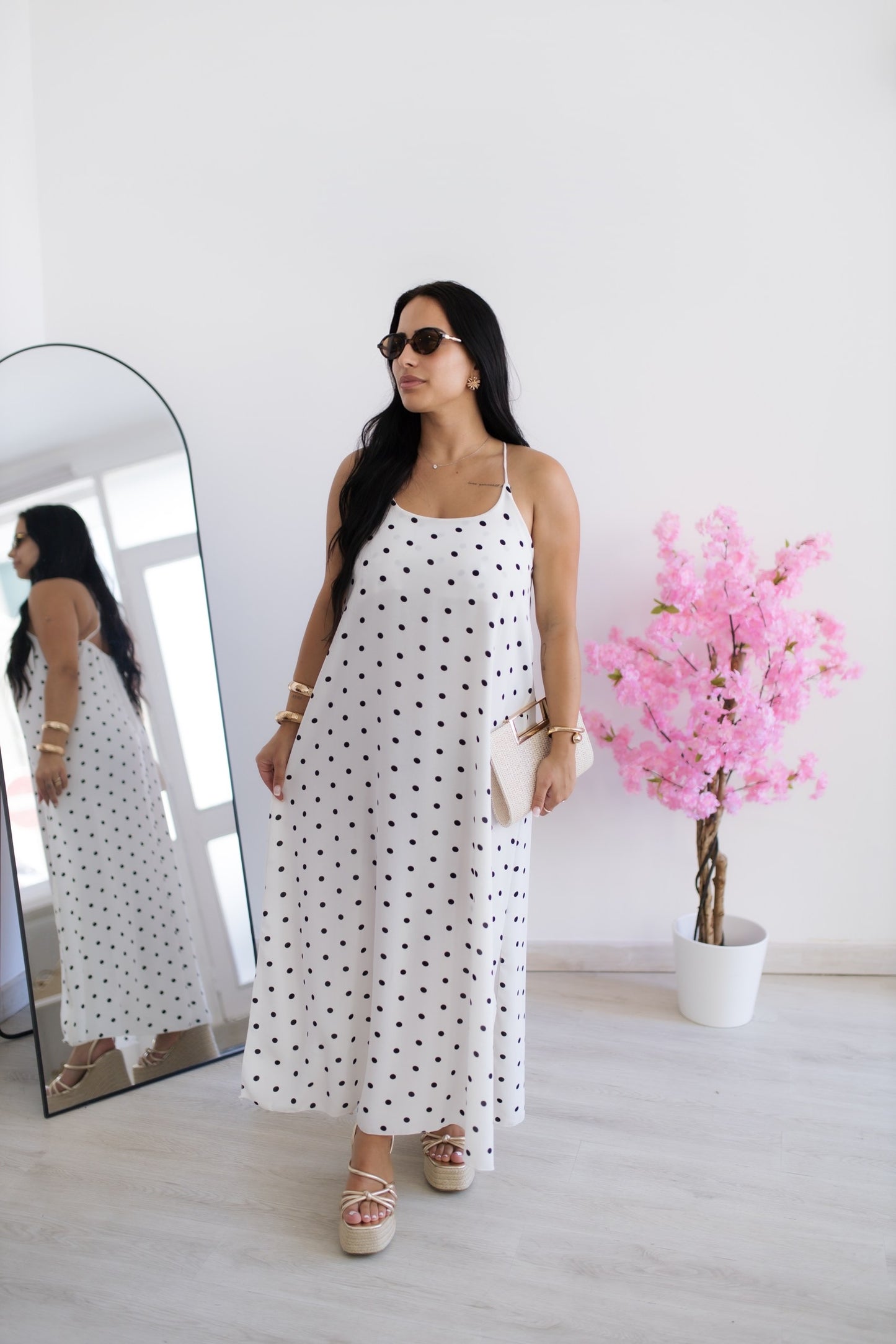 Vestido comprido bolinhas - branco