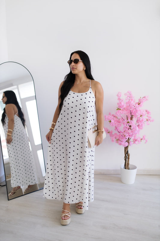Vestido comprido bolinhas - branco