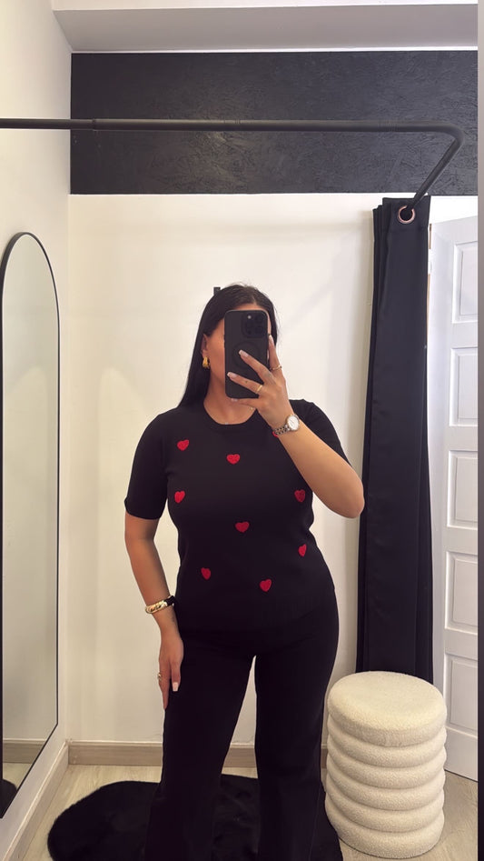Camisola de malha corações - preto