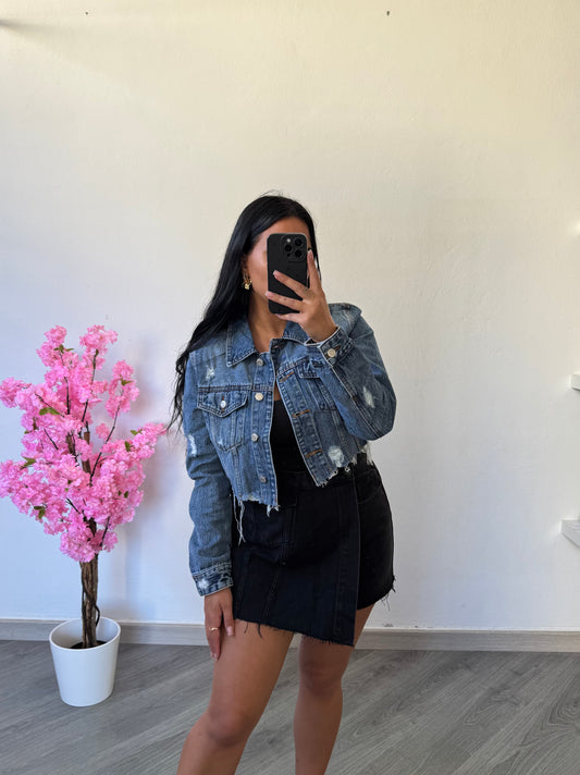 Casaco cropped denim