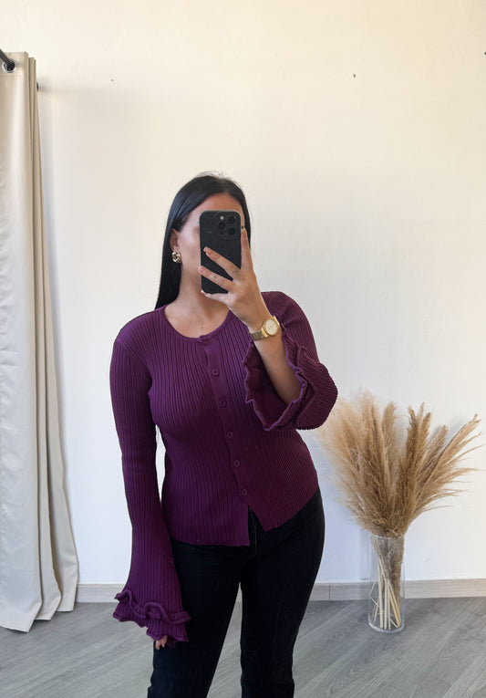 Blusa canelada com mangas compridas - roxo