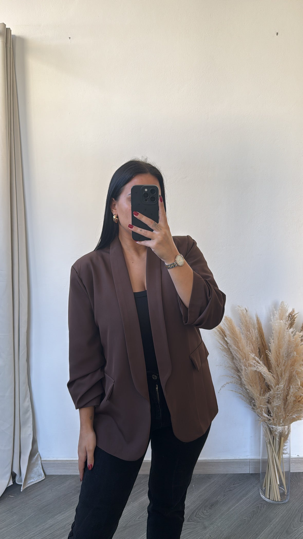 Blazer com mangas arregaçadas- castanho
