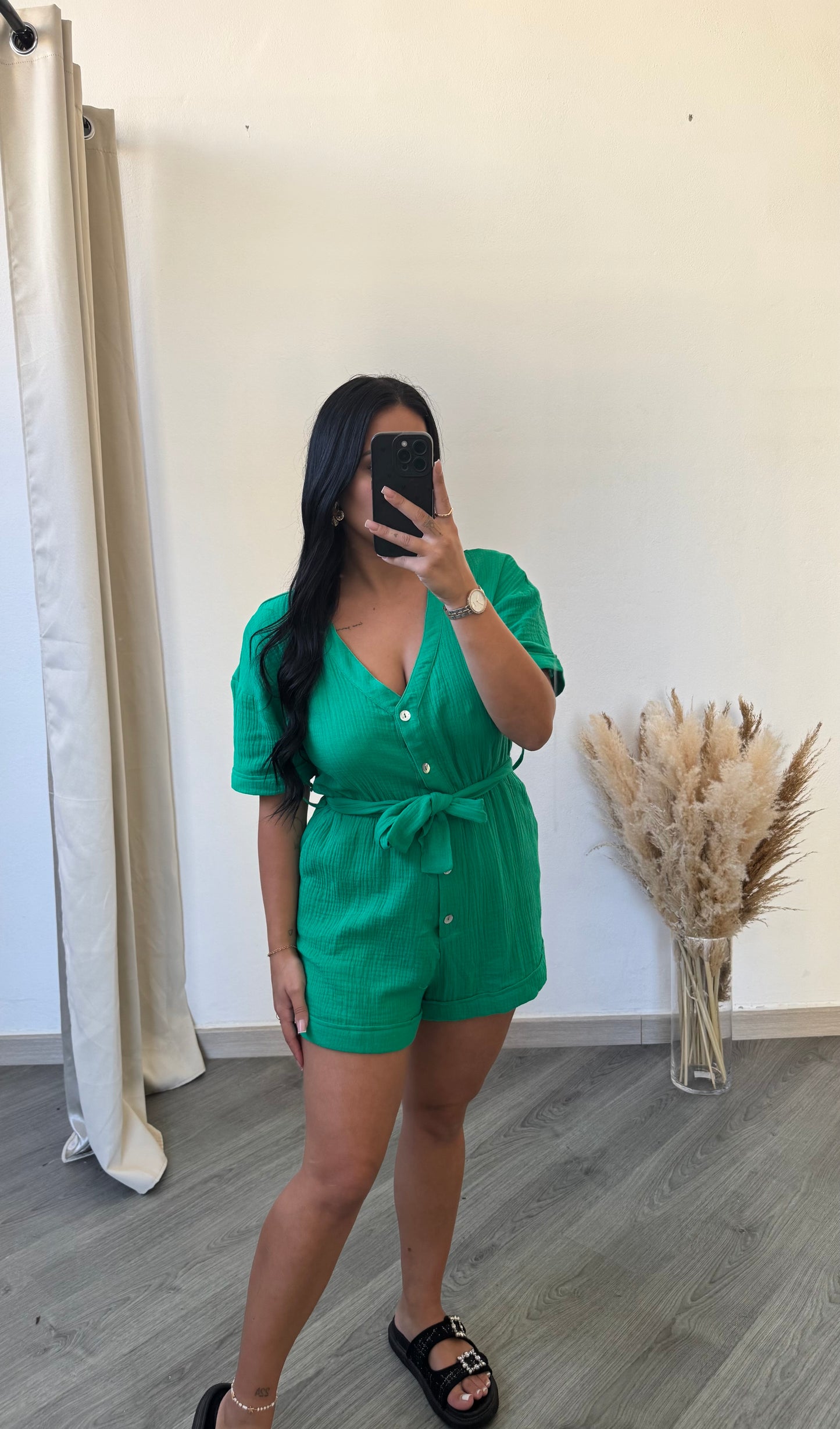 Macacão gaze de algodão- verde