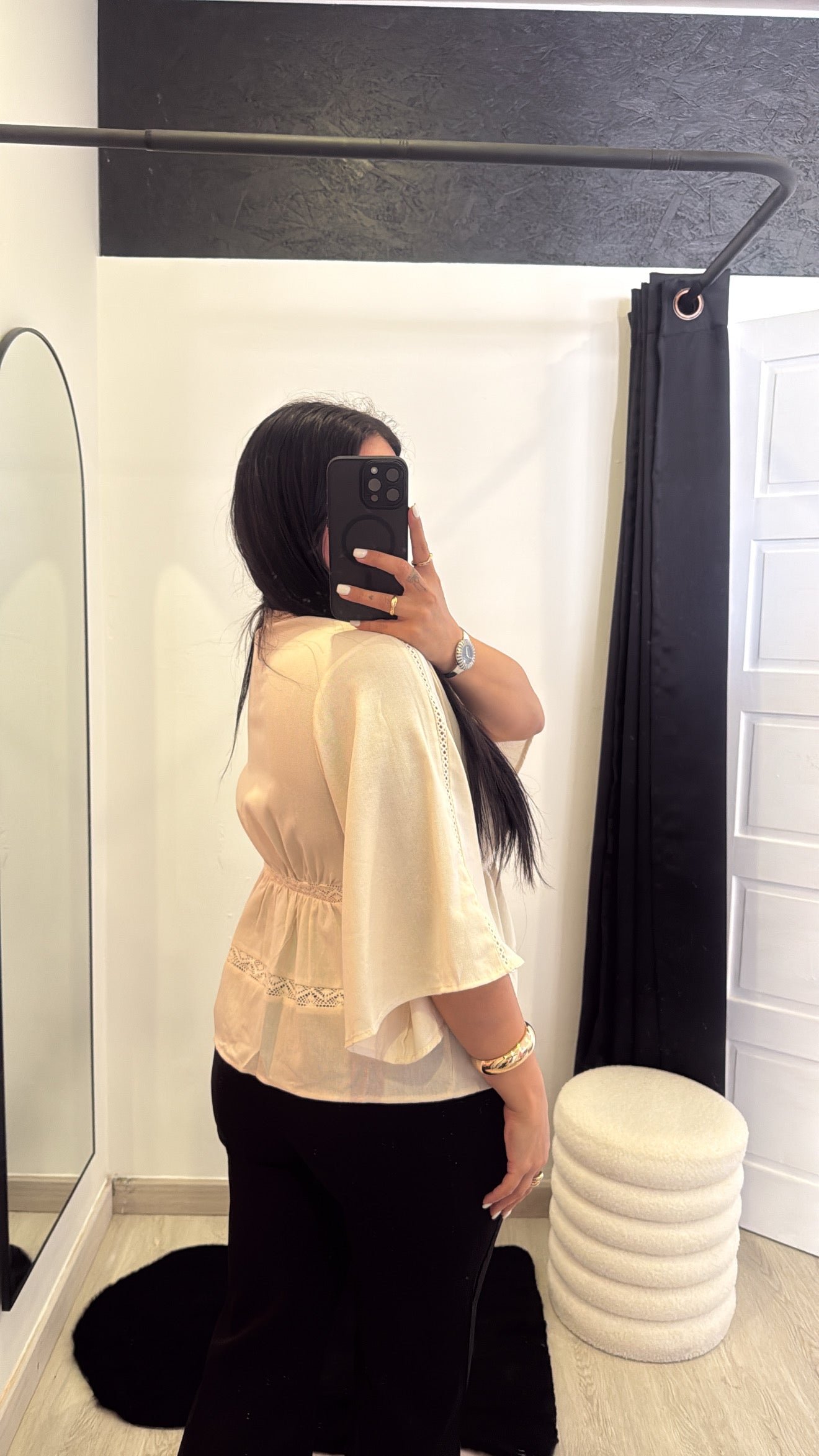 Blusa Efeito Linho com Renda - bege