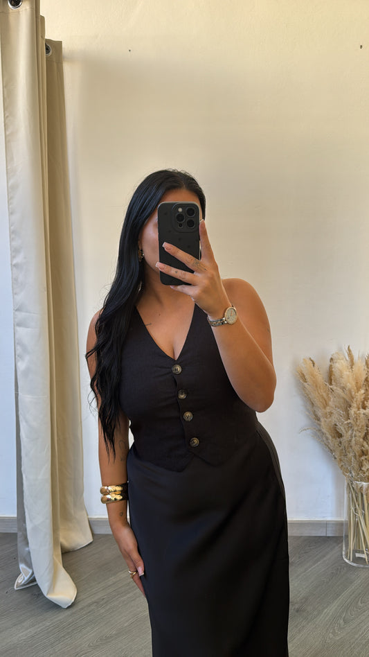 Colete preto em linho com botões