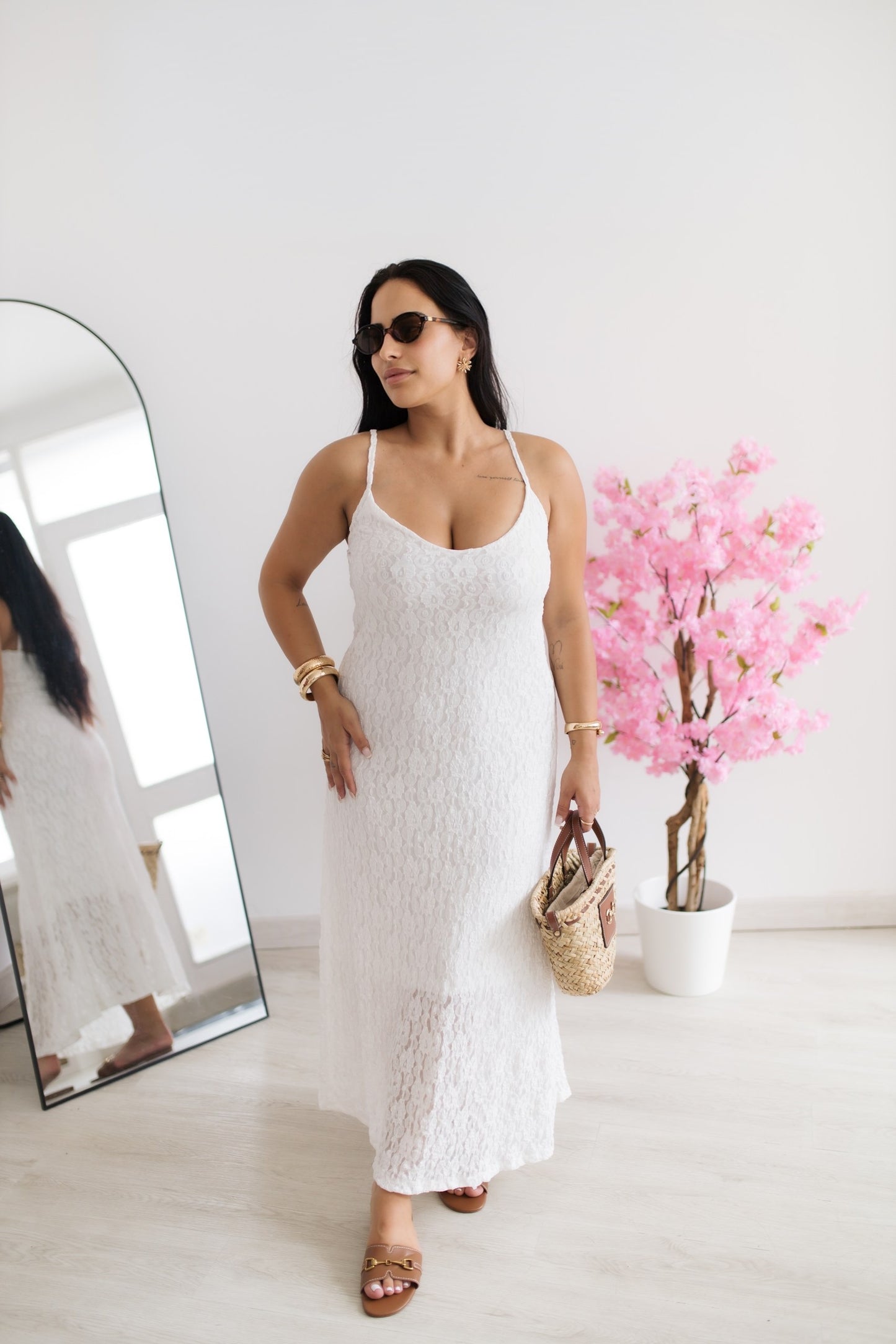 Vestido em malha rendada - branco