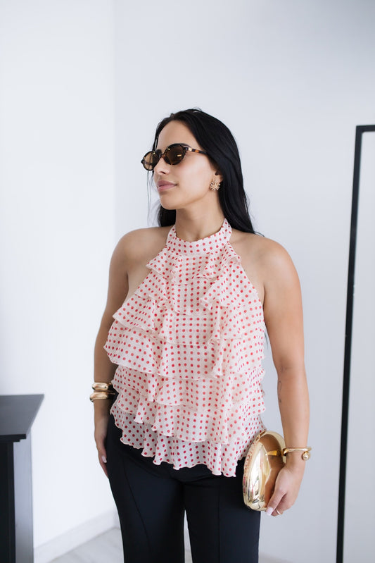 Blusa as bolinhas com folhos