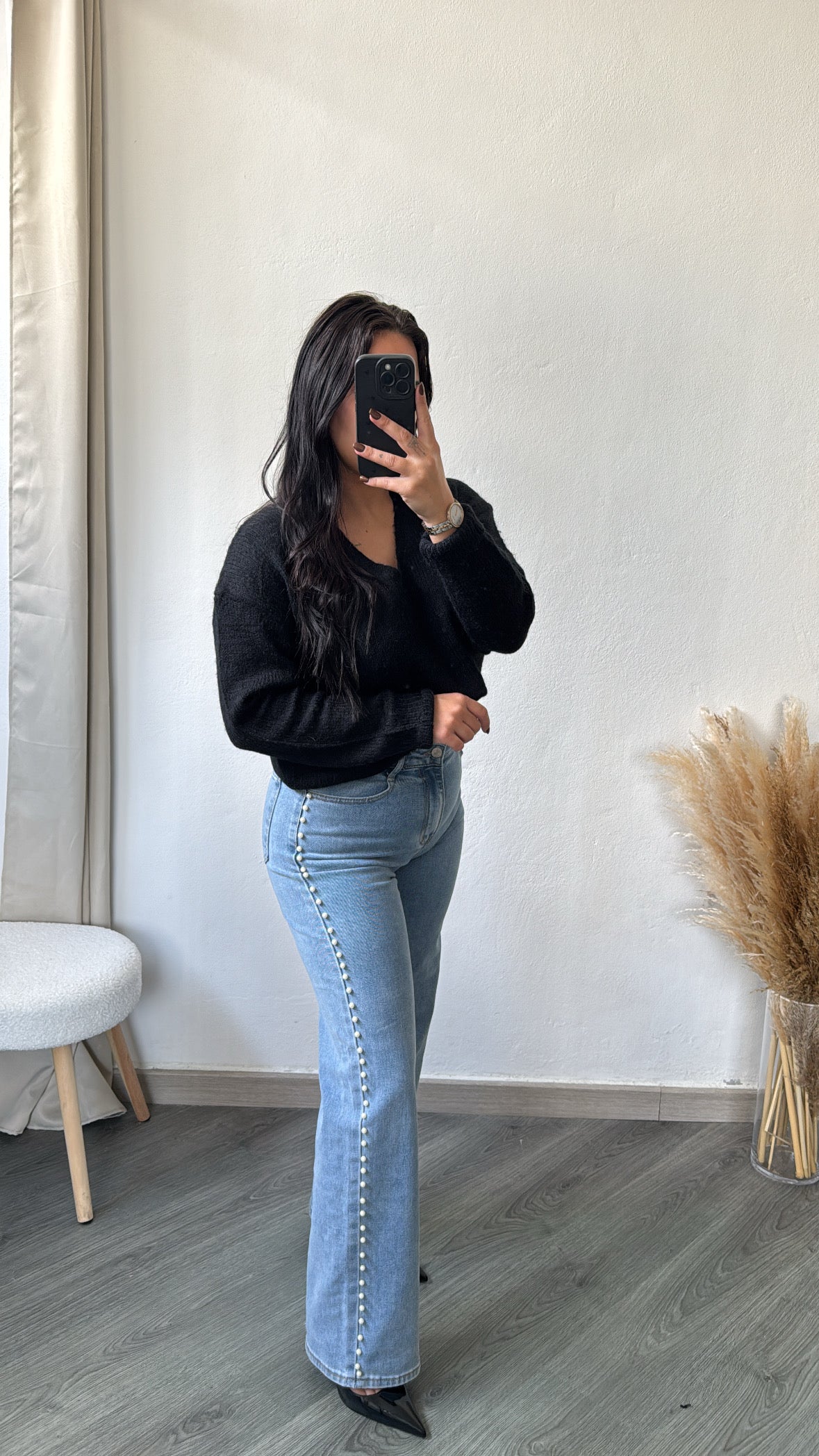 Calças de ganga Wide Leg perlas