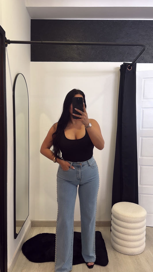 Calças de ganga wide leg com tachas