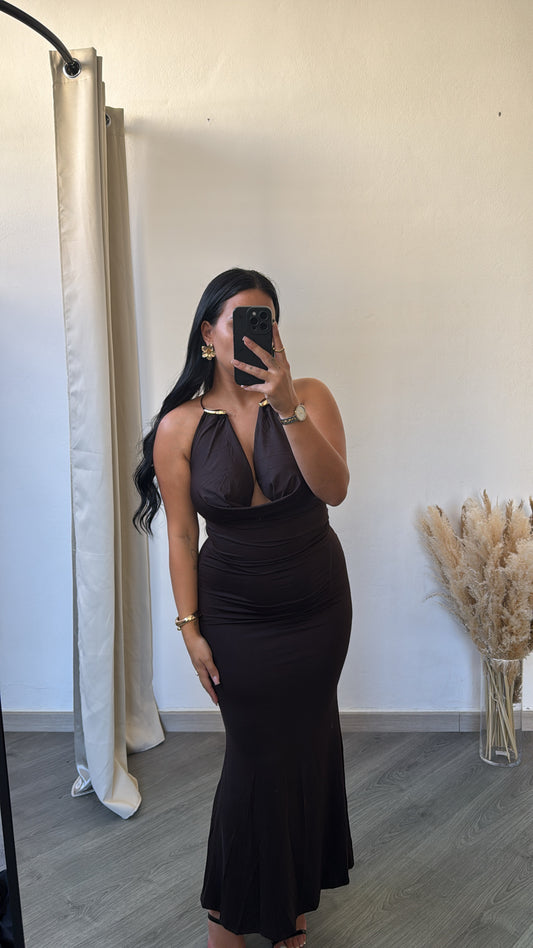 Vestido longo castanho elegante