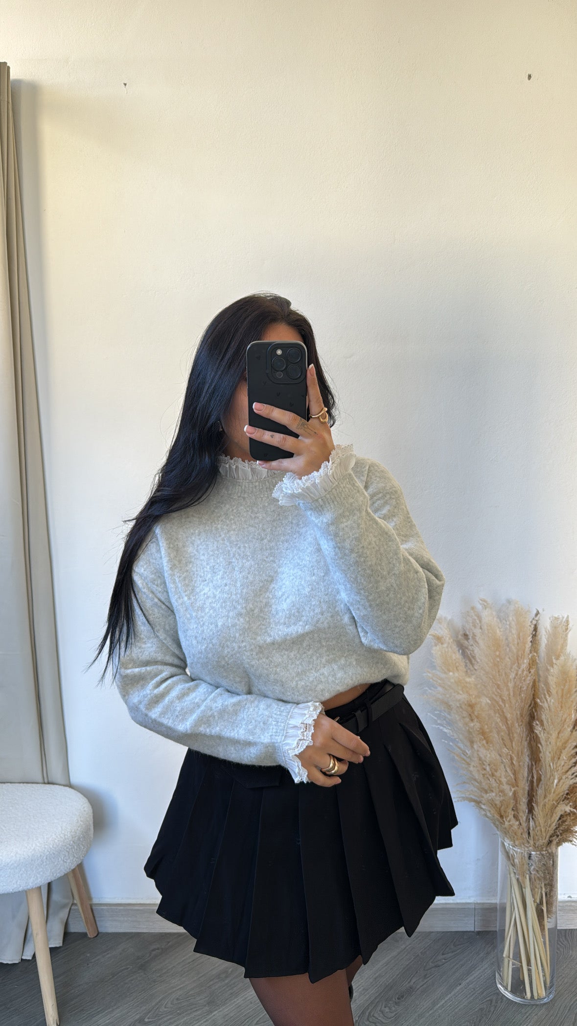 Camisola de malha cinza