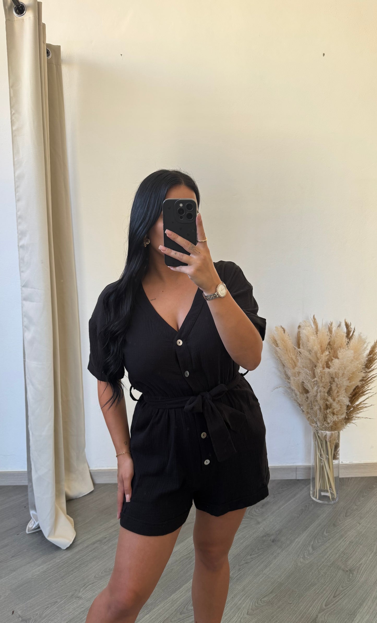 Macacão gaze de algodão - preto