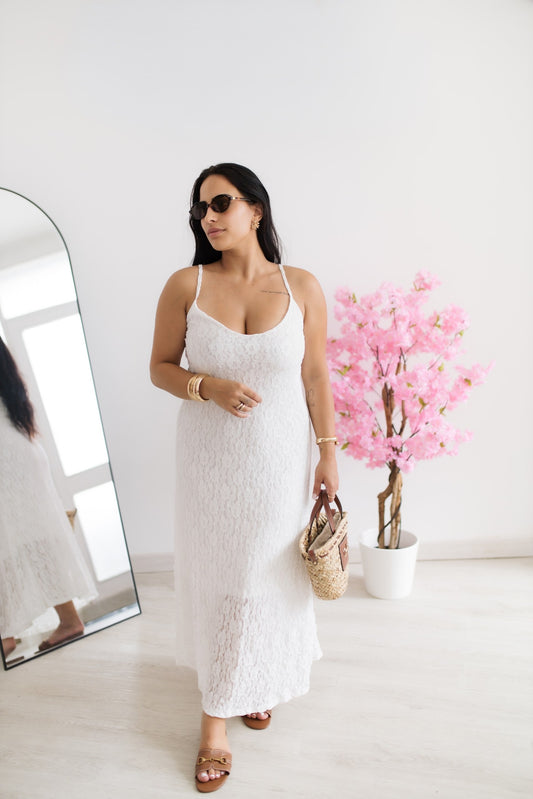 Vestido em malha rendada - branco