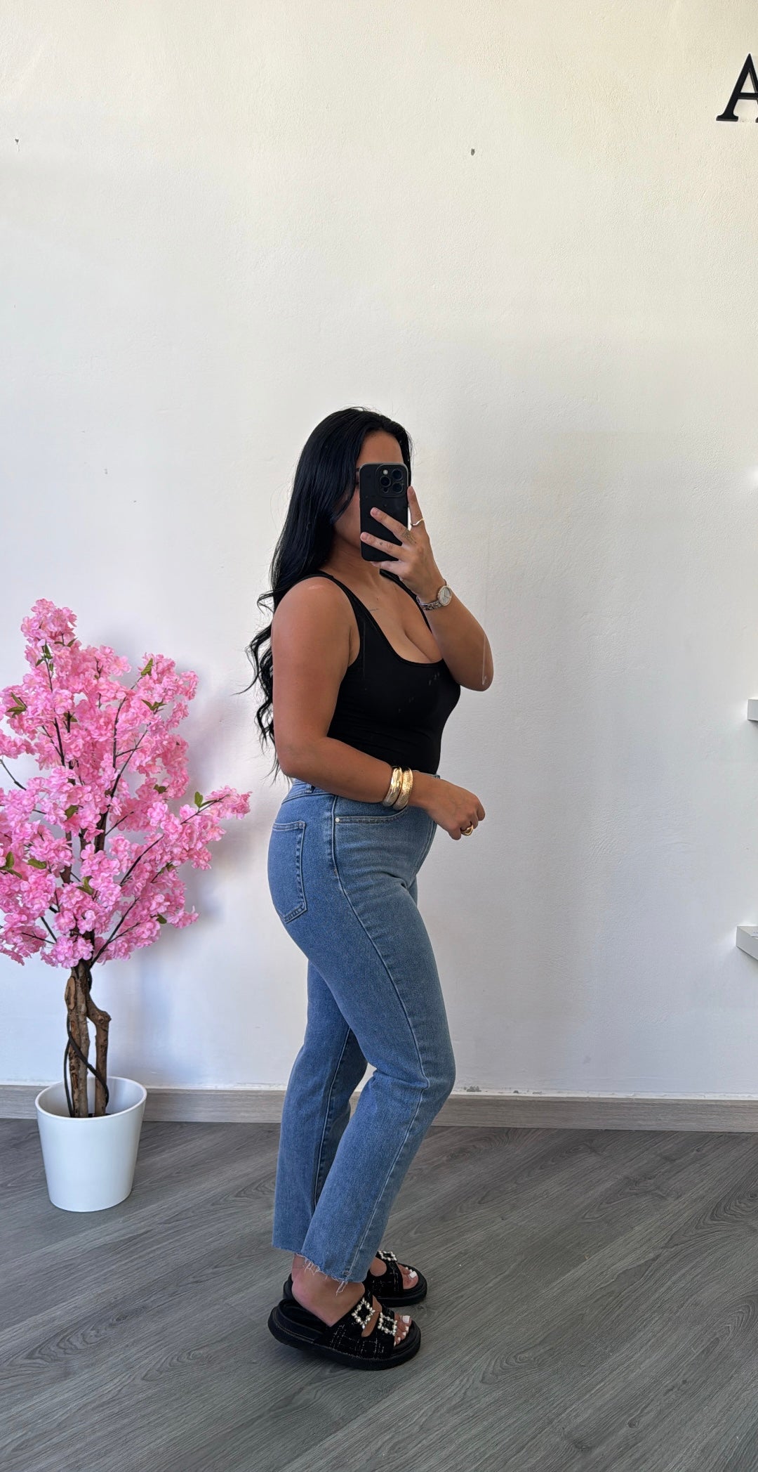 Jeans Mom slim fit - azul médio