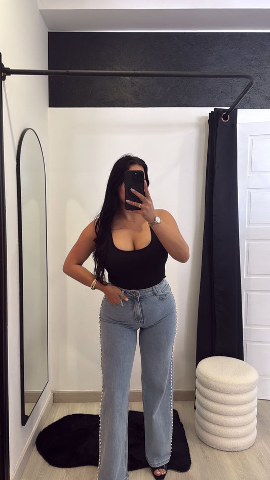 Calças de ganga Wide Leg com pérolas