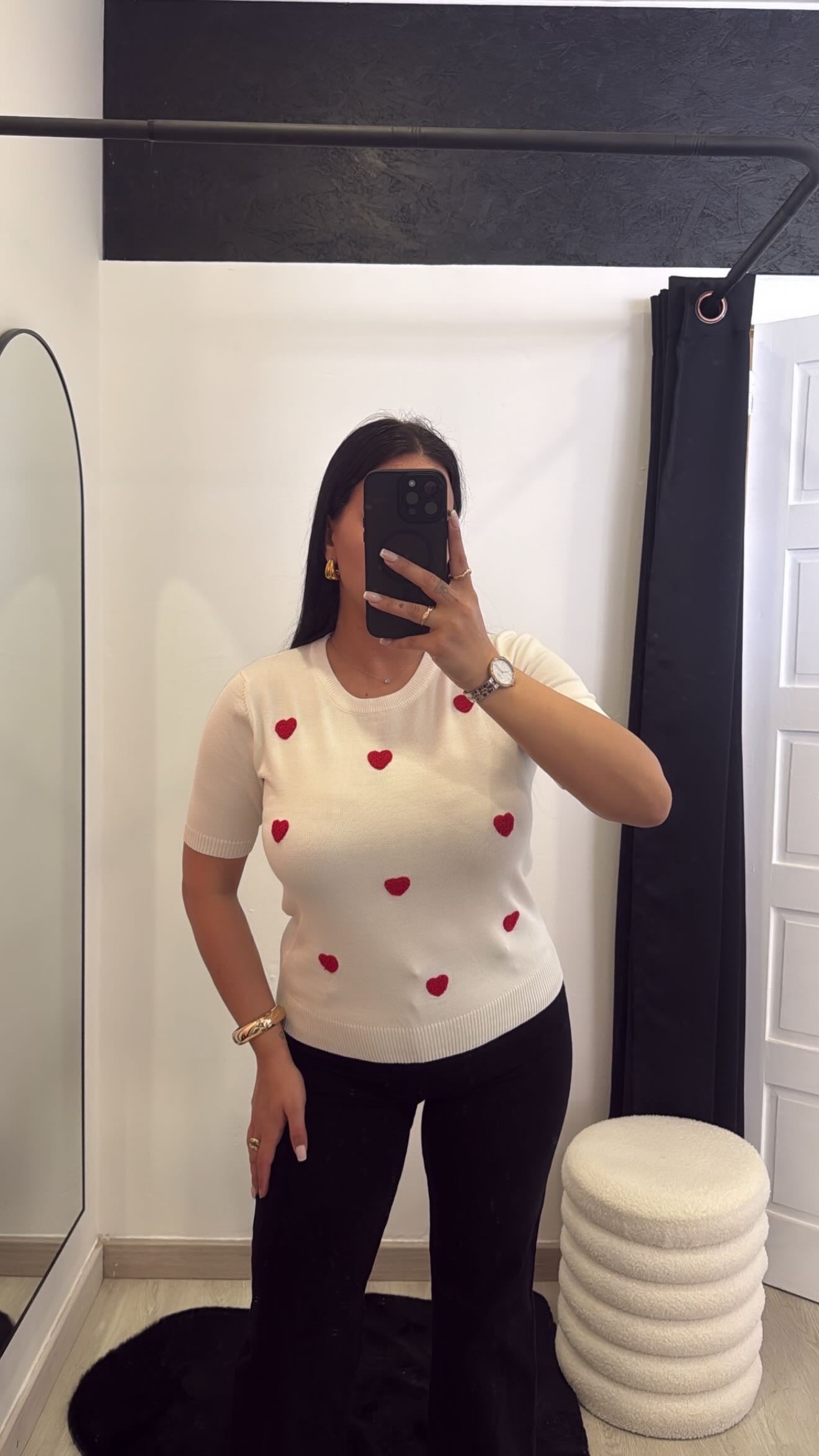 Camisola de malha corações - branco