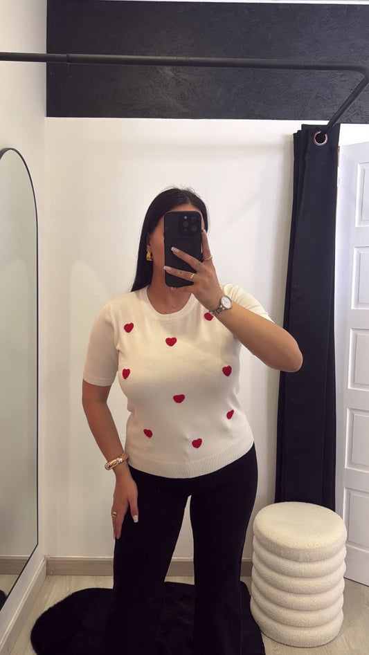 Camisola de malha corações - branco