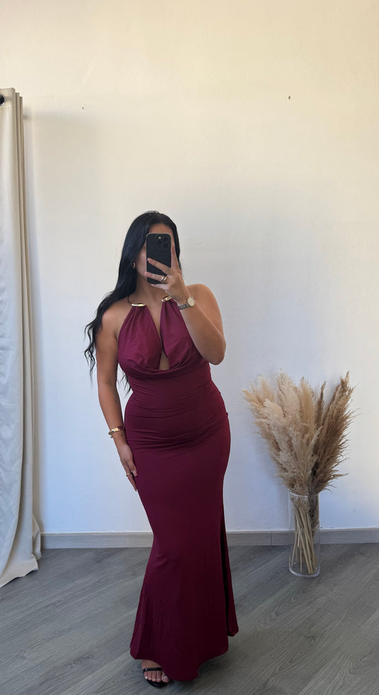 Vestido longo bordô elegante