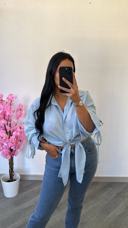 Camisa cropped com laço - azul