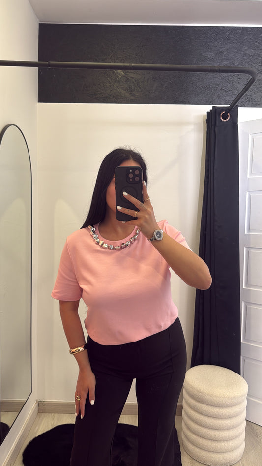 Camisola rosa com detalhe prateado