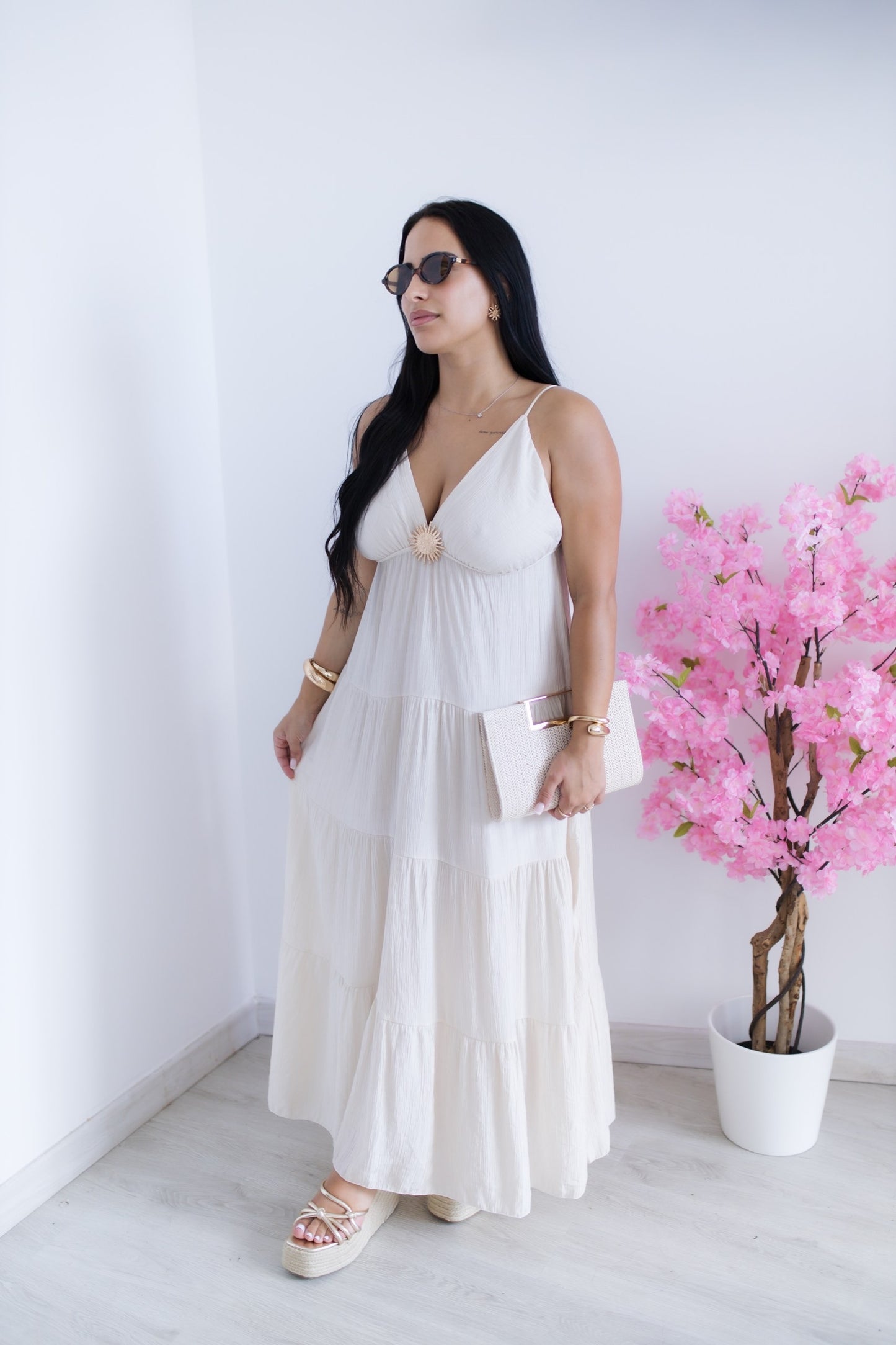 Vestido comprido Aurora - bege