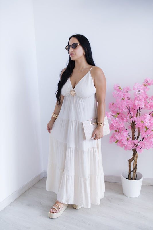 Vestido comprido Aurora - bege