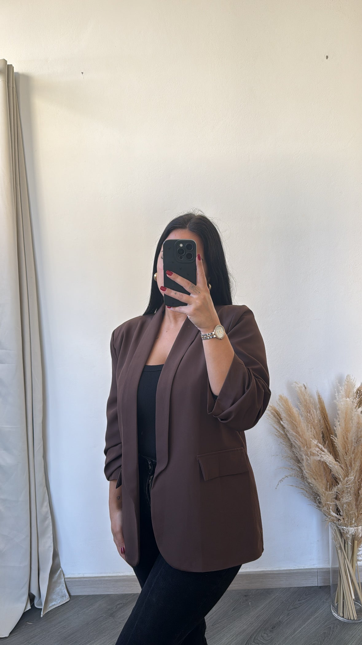 Blazer com mangas arregaçadas- castanho