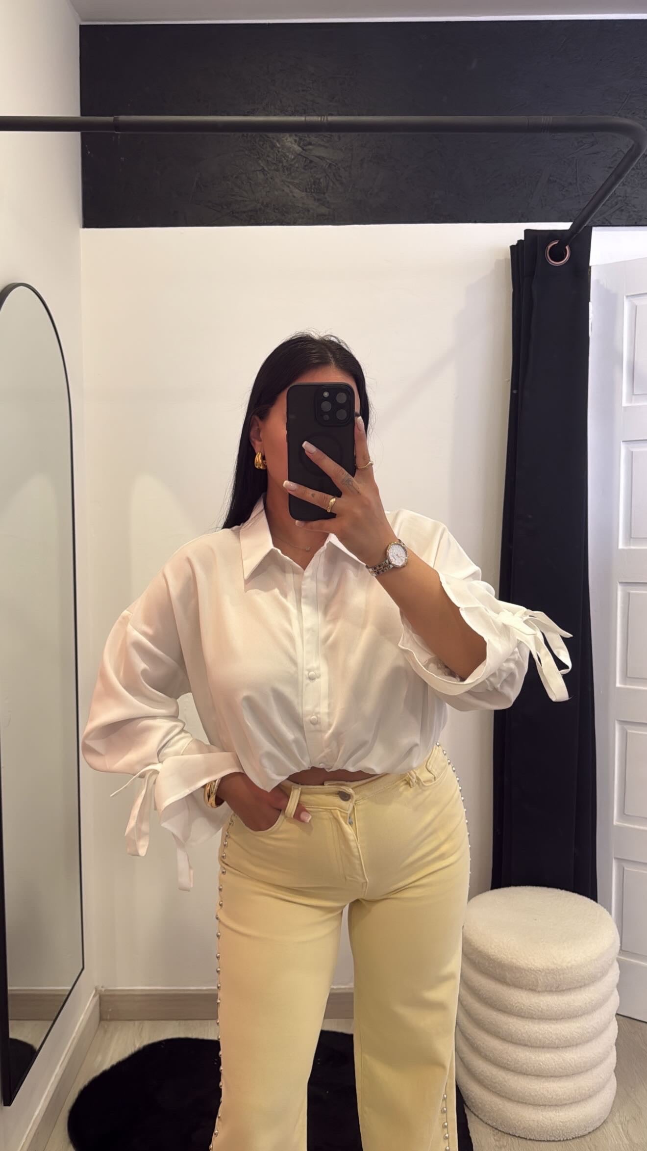 Camisa cropped com laço - branco