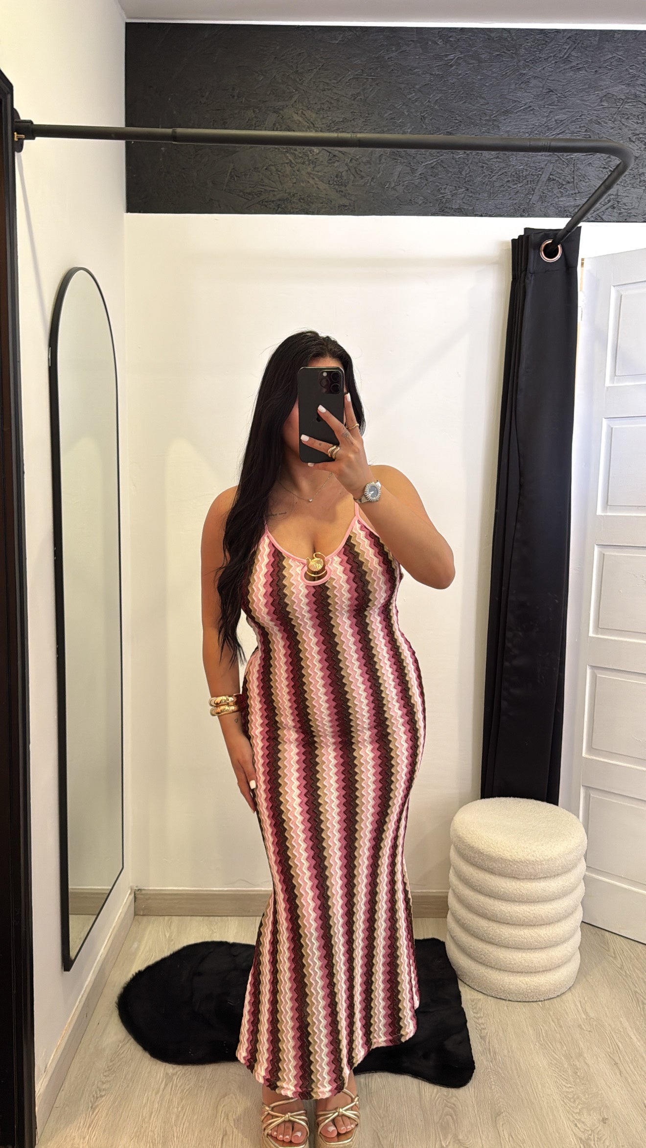 Vestido comprido ondulado - rosa
