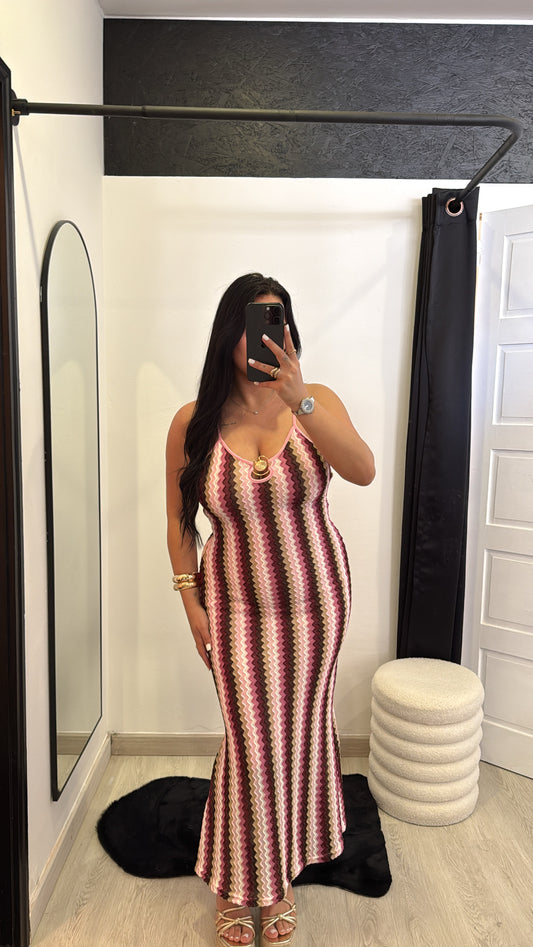 Vestido comprido ondulado - rosa