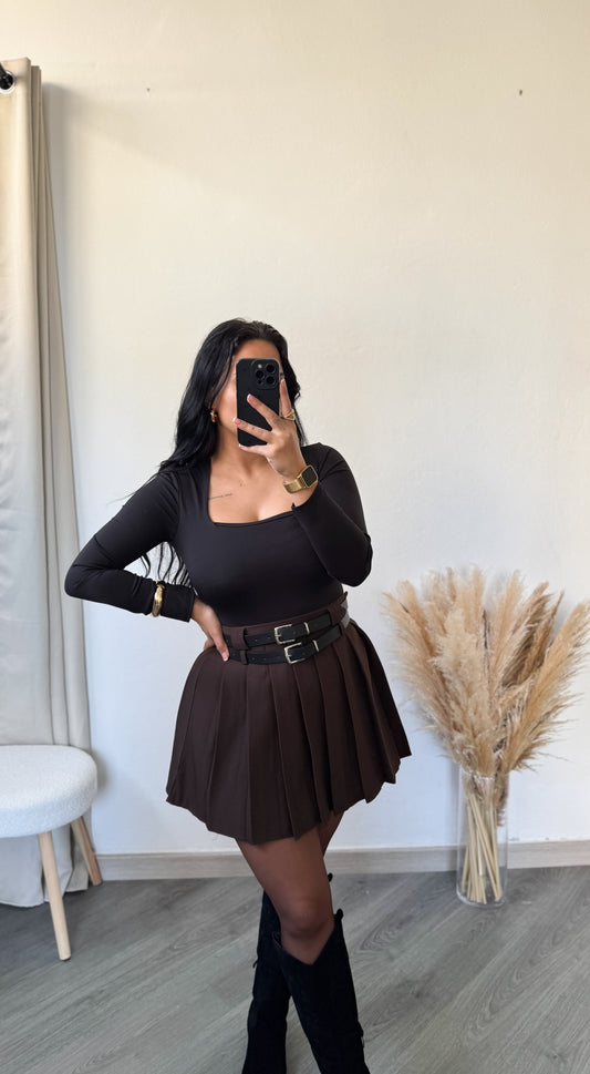 Saia-calção plissada - castanho