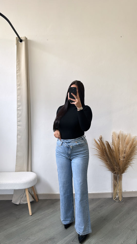 Calças de ganga cintura cruzada