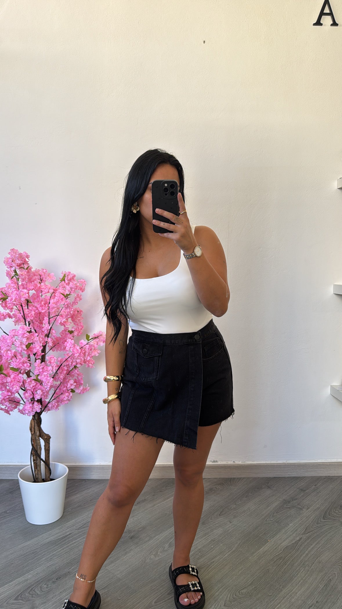 Saia-calção de ganga - PRETO