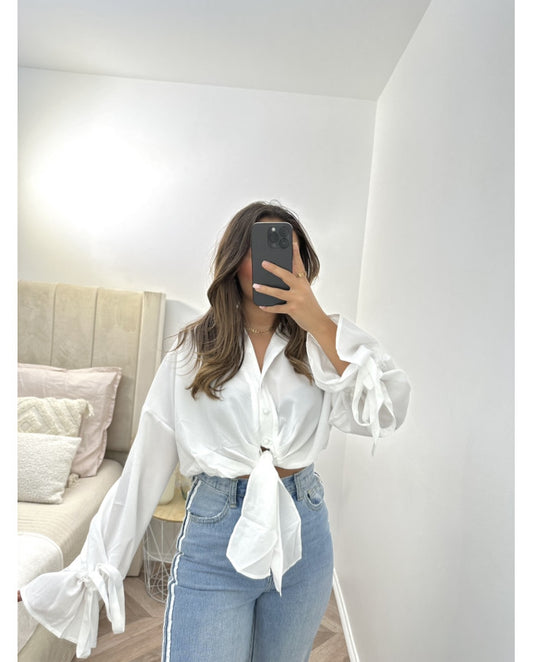Camisa cropped com laço - branco