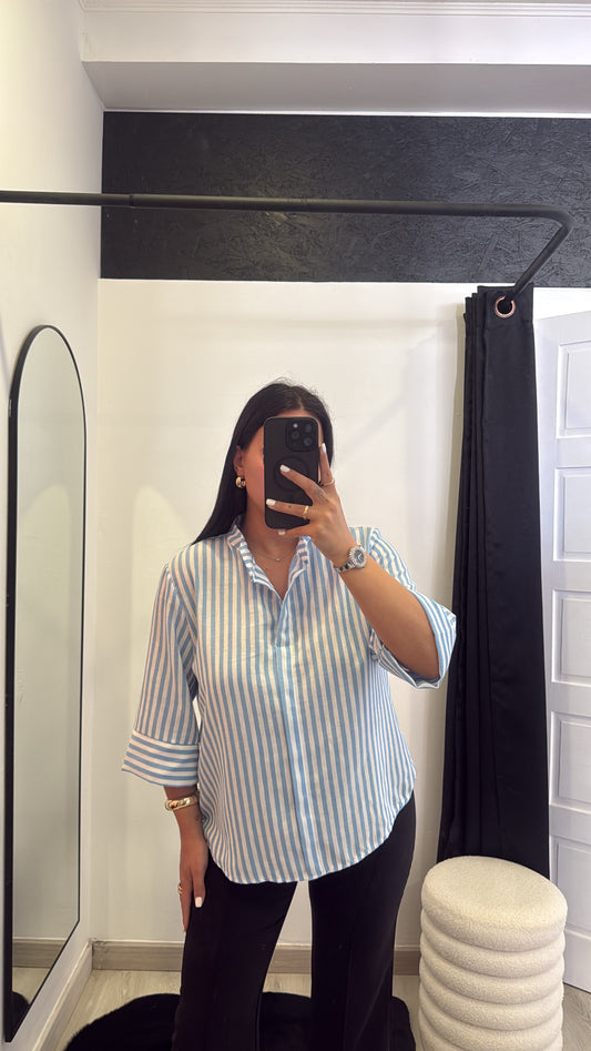 Blusa oversize as riscas - azul