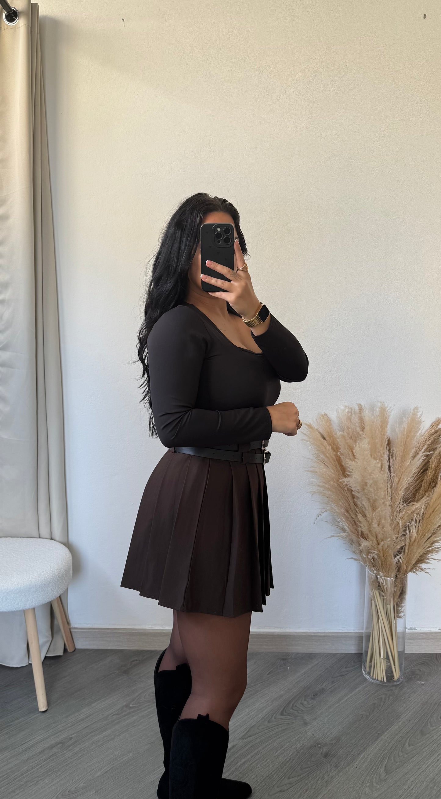 Saia-calção plissada - castanho